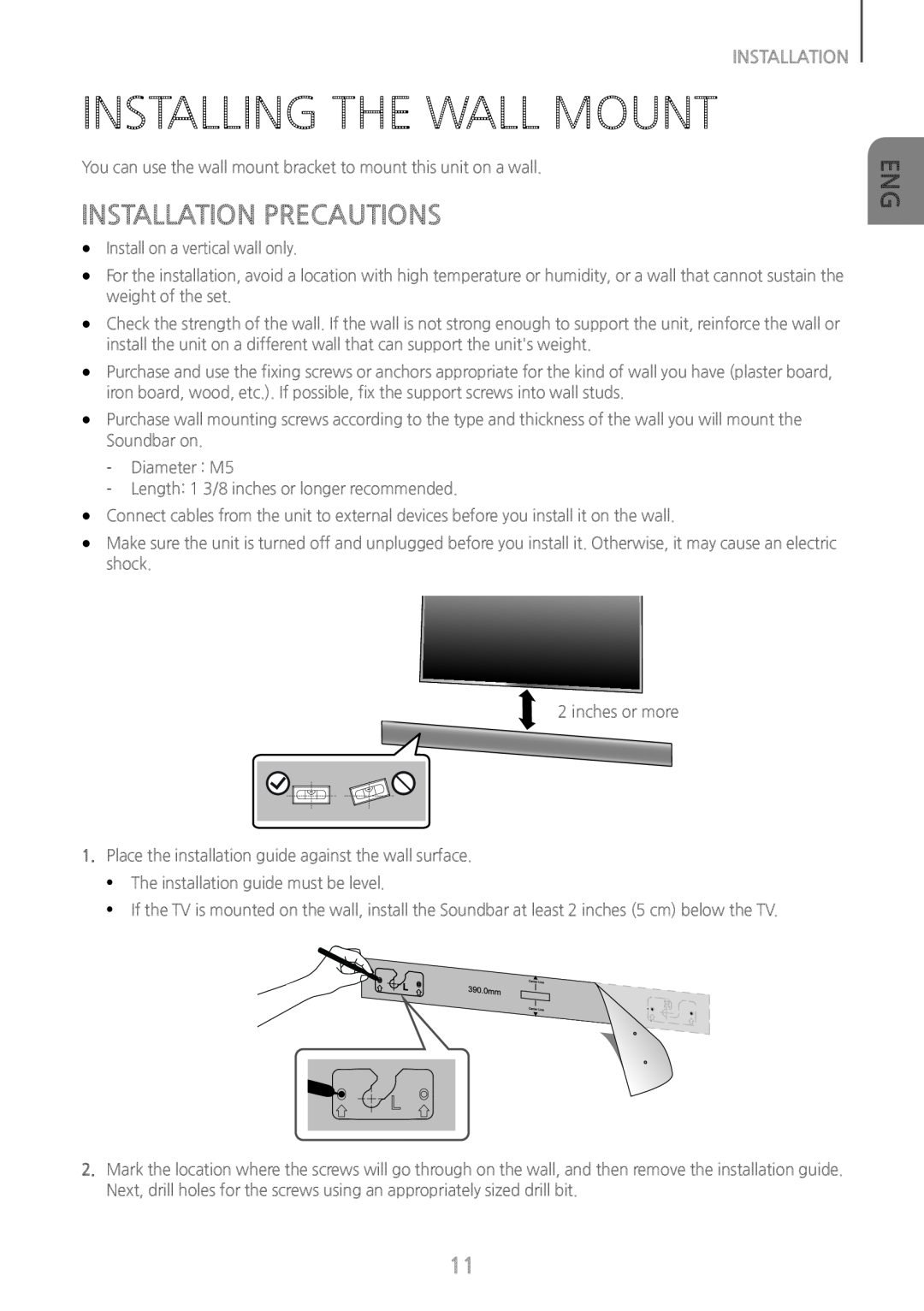 INSTALLING THE WALL MOUNT Standard HW-J650