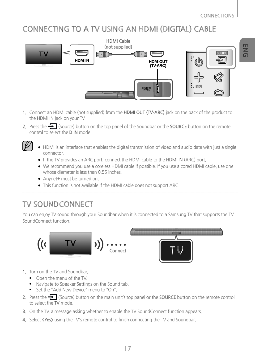 CONNECTING TO A TV USING AN HDMI (DIGITAL) CABLE Standard HW-J650