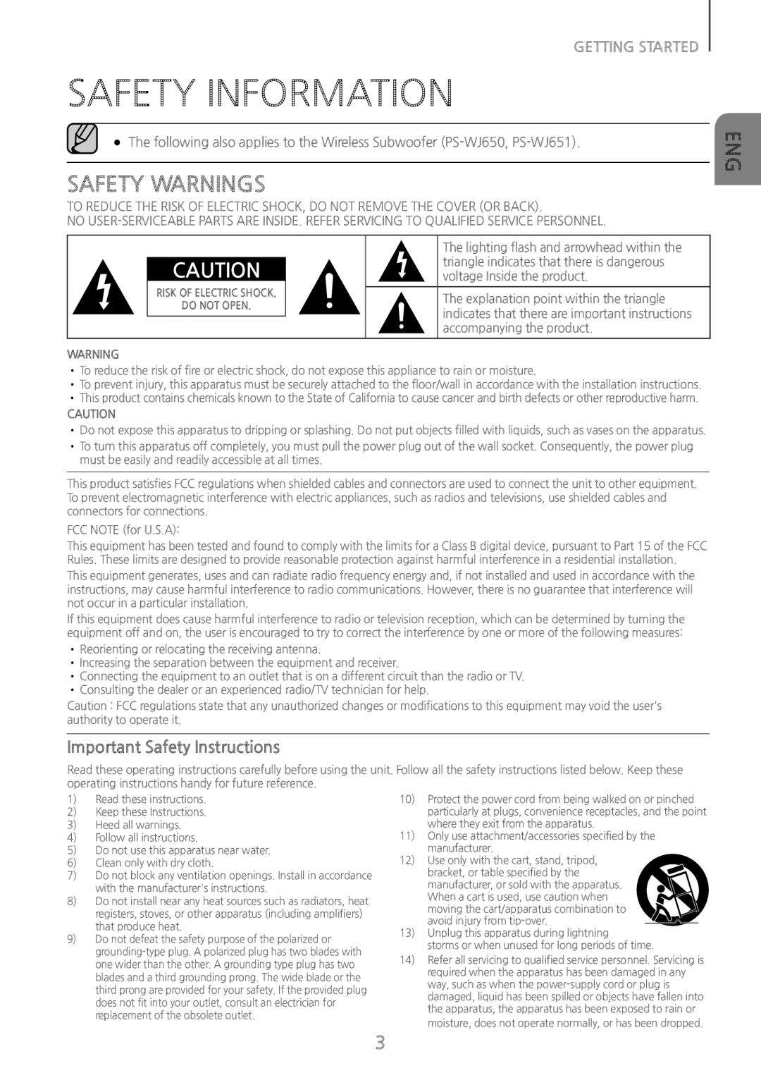 SAFETY WARNINGS Standard HW-J650