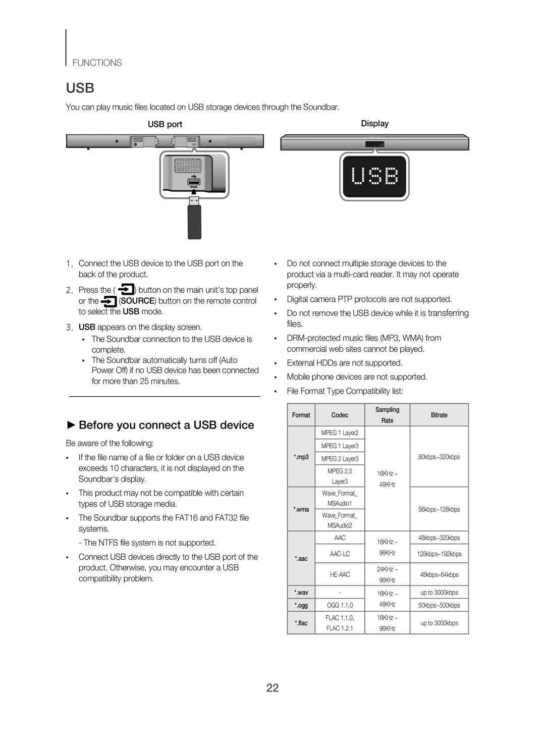 ▶▶Before you connect a USB device Standard HW-J550, HW-J551