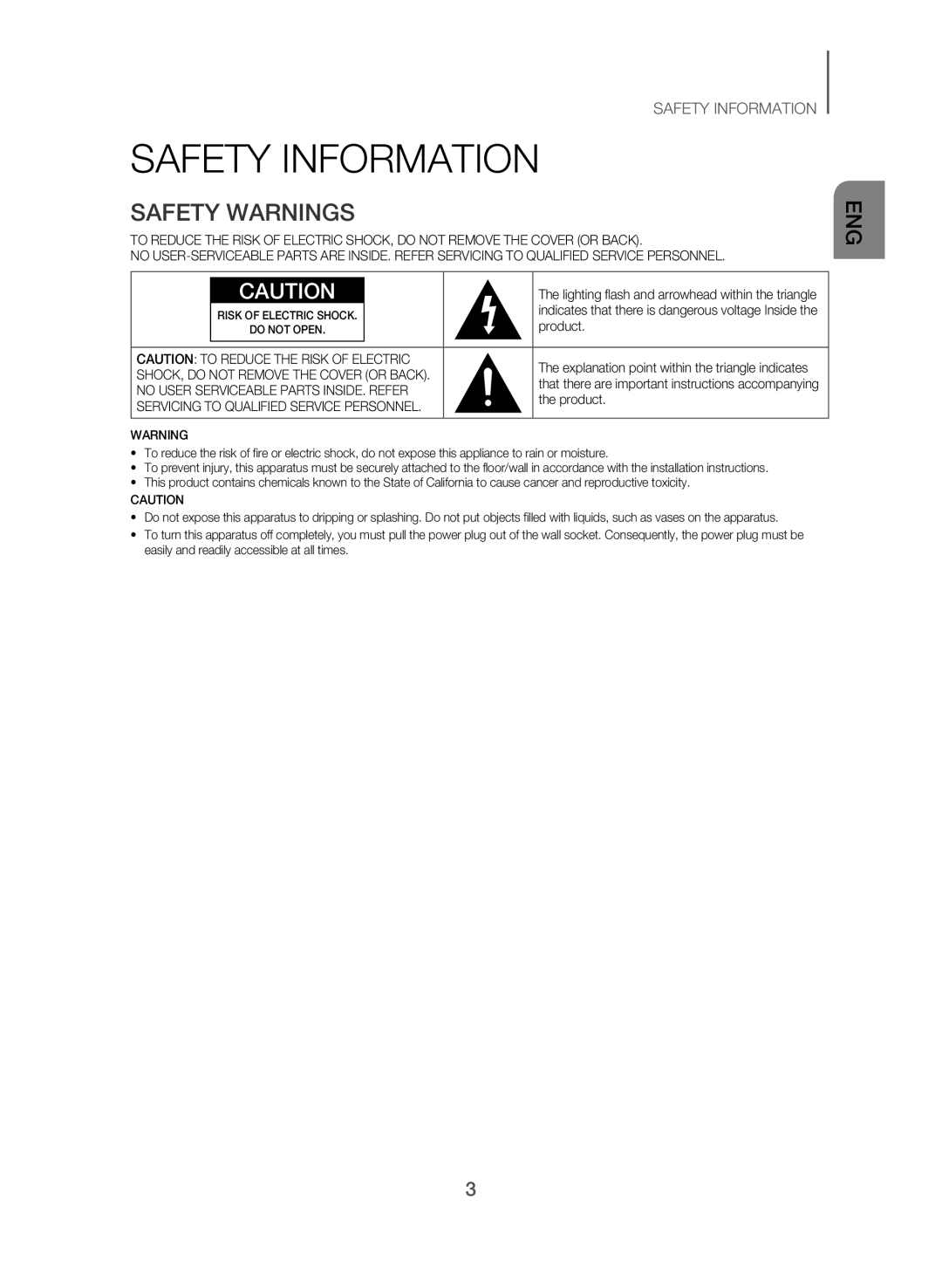 SAFETY INFORMATION Standard HW-J550, HW-J551