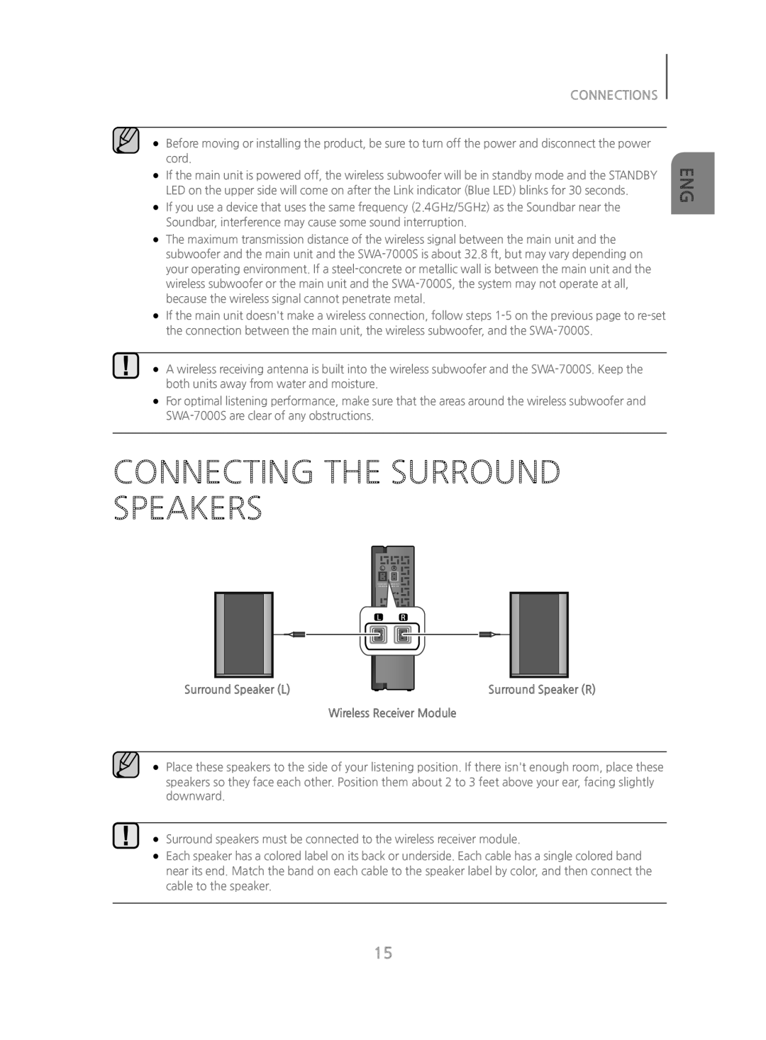 CONNECTING THE SURROUND SPEAKERS Standard HW-J470