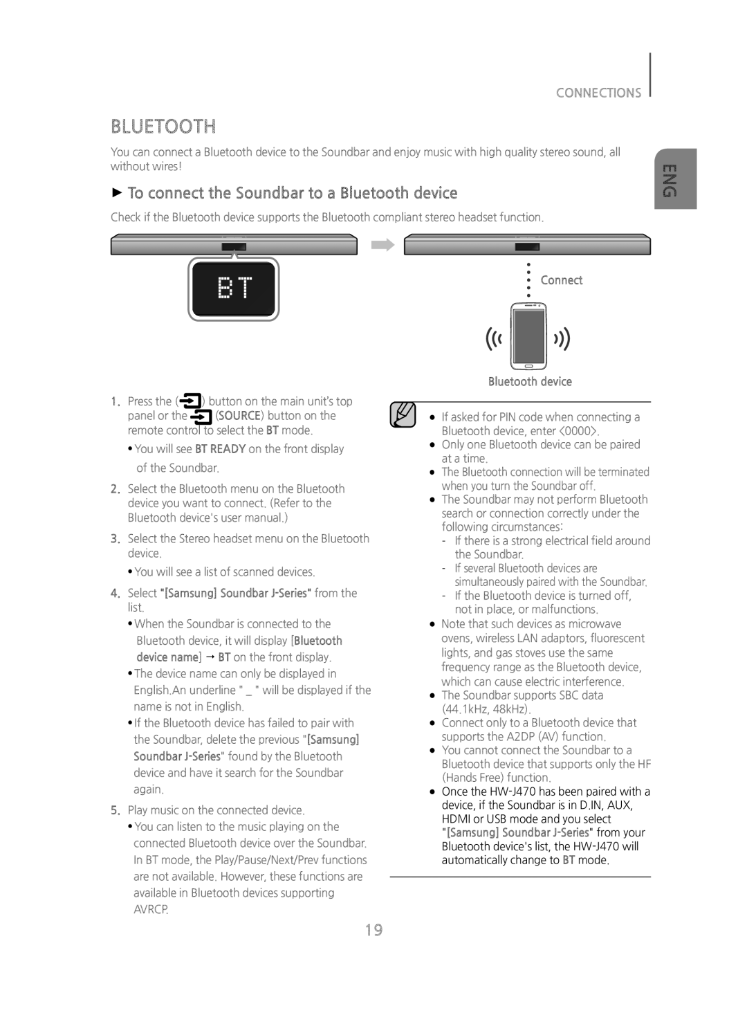 ++To connect the Soundbar to a Bluetooth device BLUETOOTH