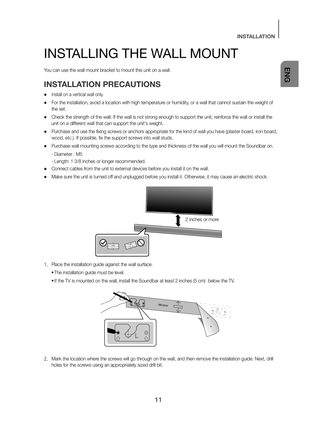 INSTALLING THE WALL MOUNT Standard HW-J470