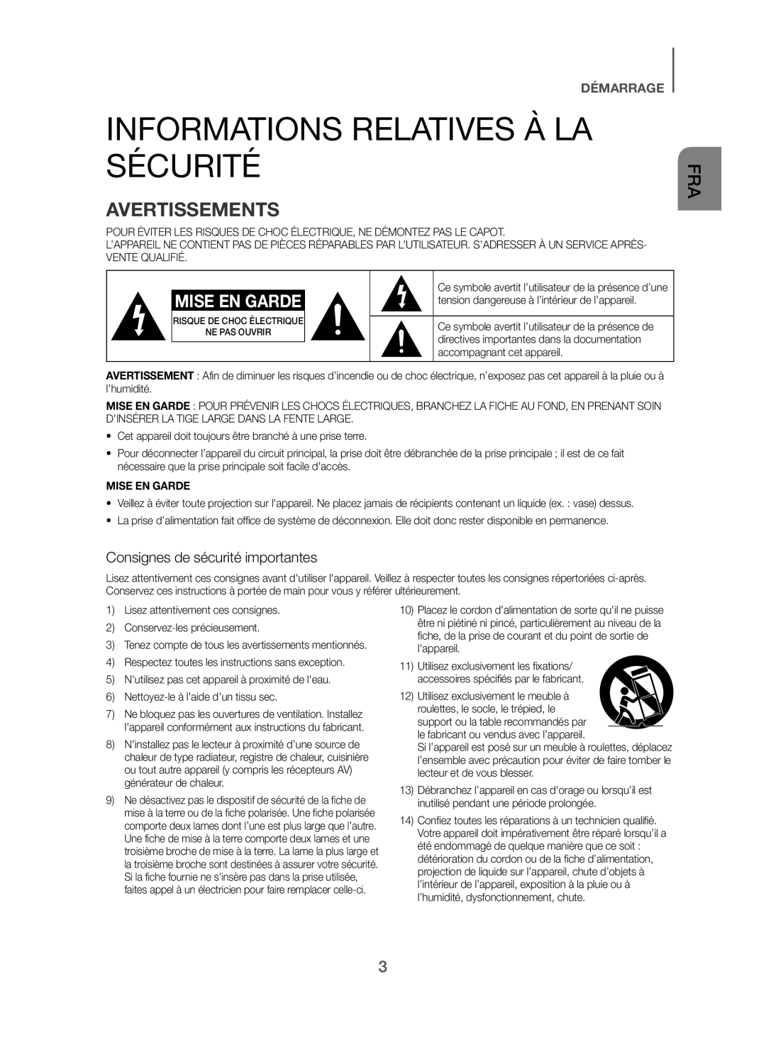 AVERTISSEMENTS Standard HW-J470