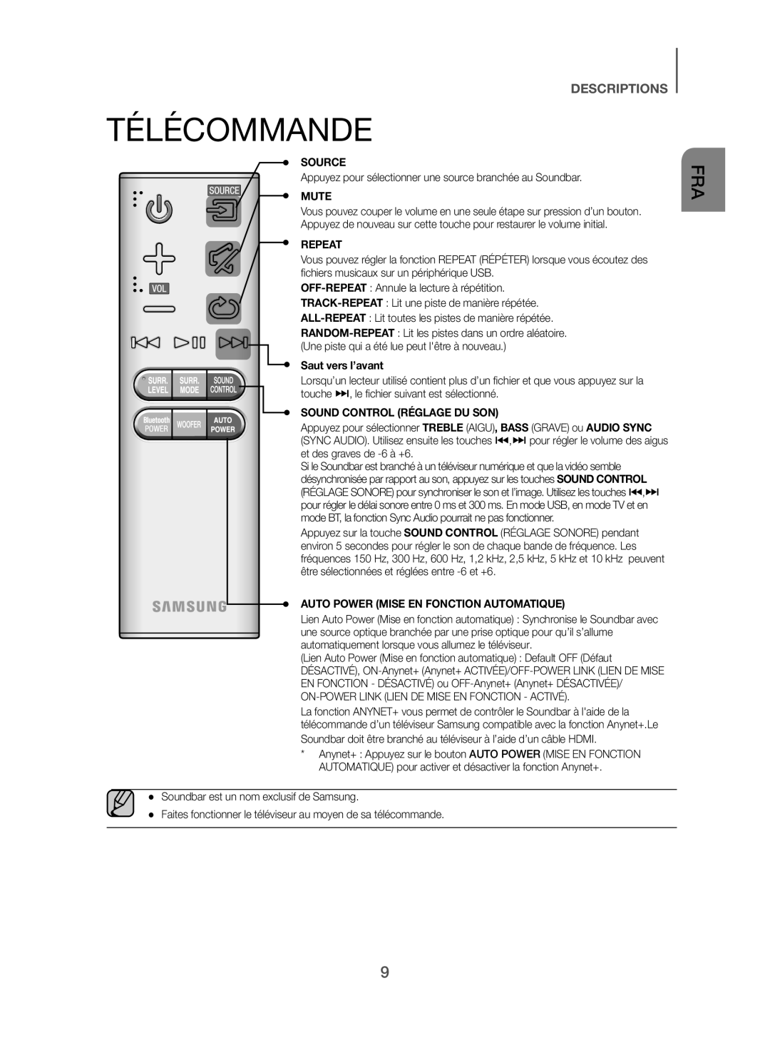 TÉLÉCOMMANDE Standard HW-J470