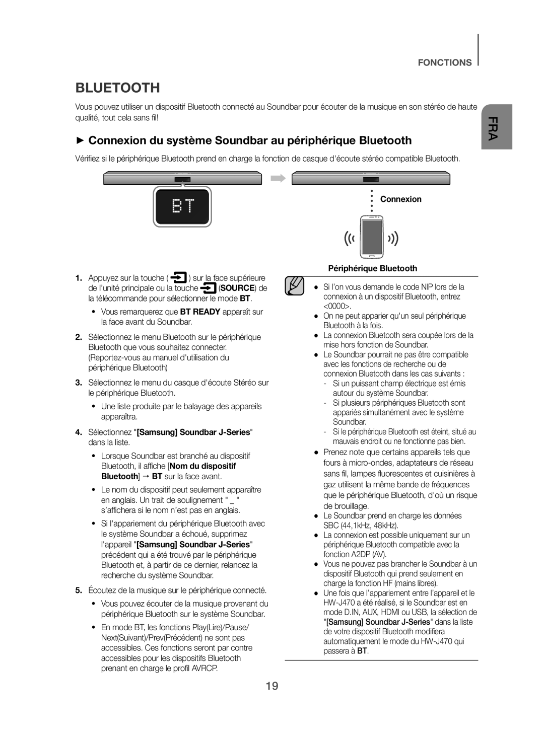 ++Connexion du système Soundbar au périphérique Bluetooth