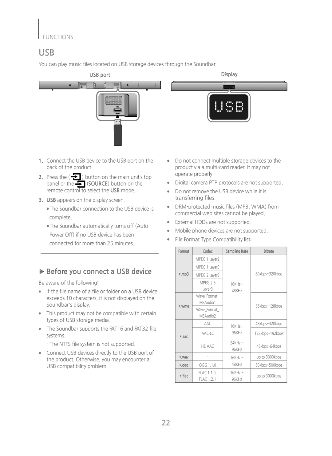 ▶▶Before you connect a USB device Standard HW-J450