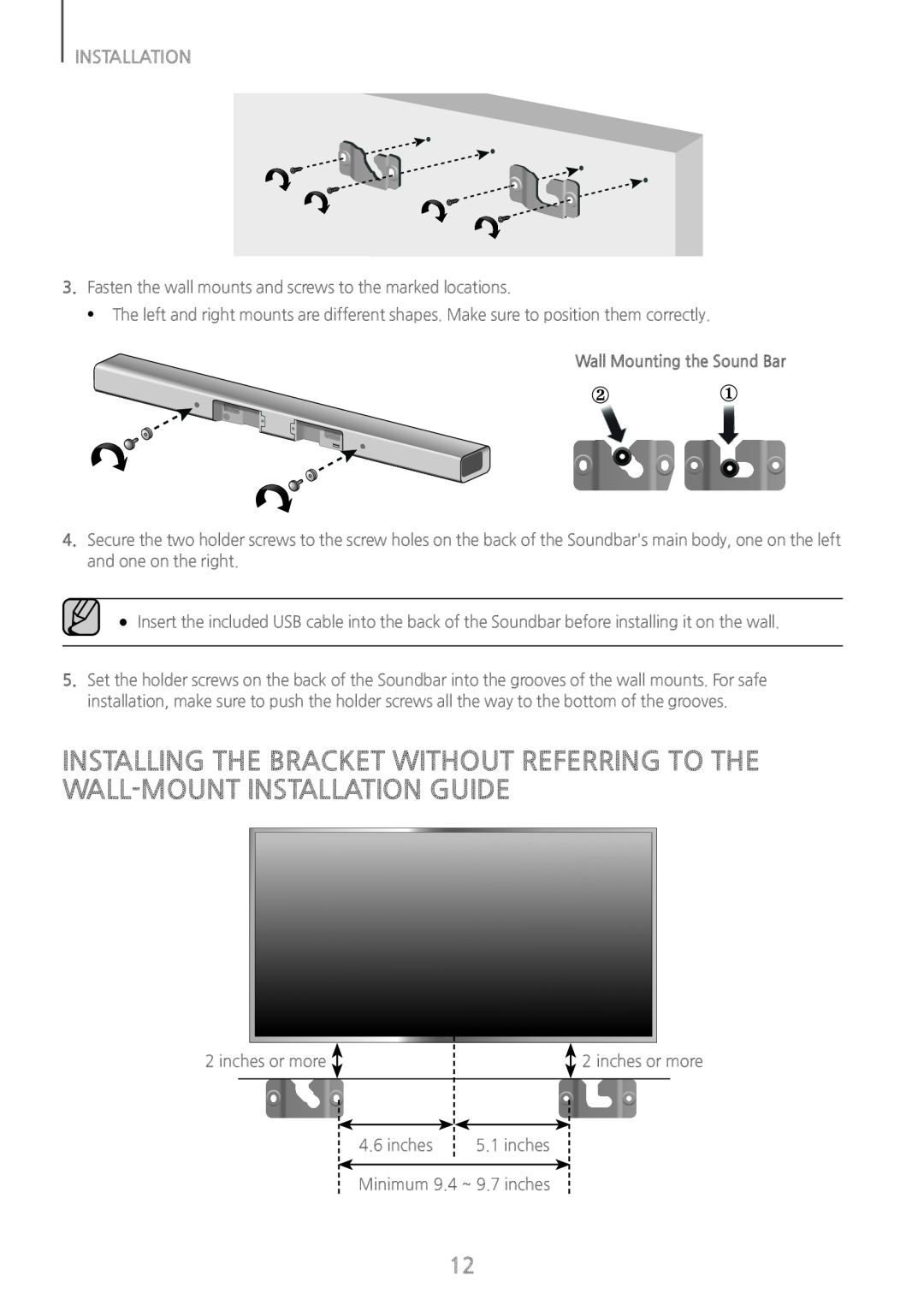 INSTALLING THE BRACKET WITHOUT REFERRING TO THE WALL-MOUNTINSTALLATION GUIDE Standard HW-J370