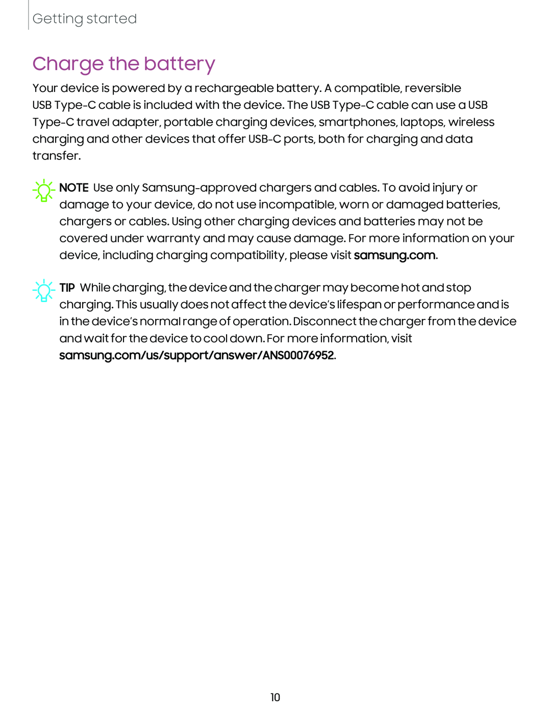 Charge the battery Galaxy Note10 Unlocked