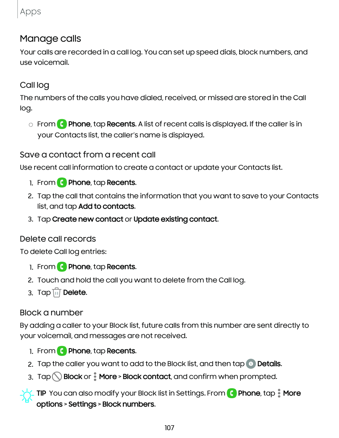 Delete call records Galaxy Note10 Unlocked