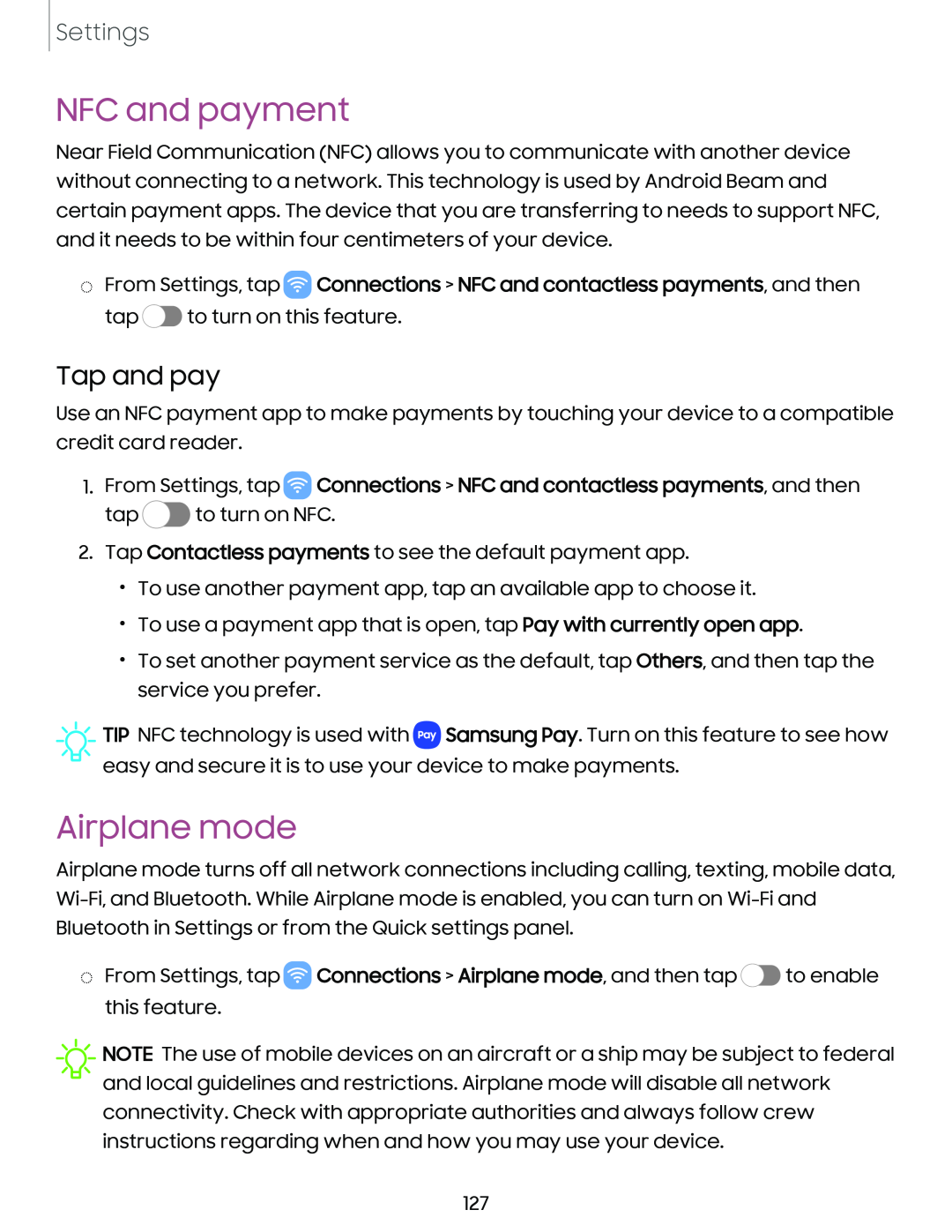 NFC and payment Galaxy Note10 Unlocked