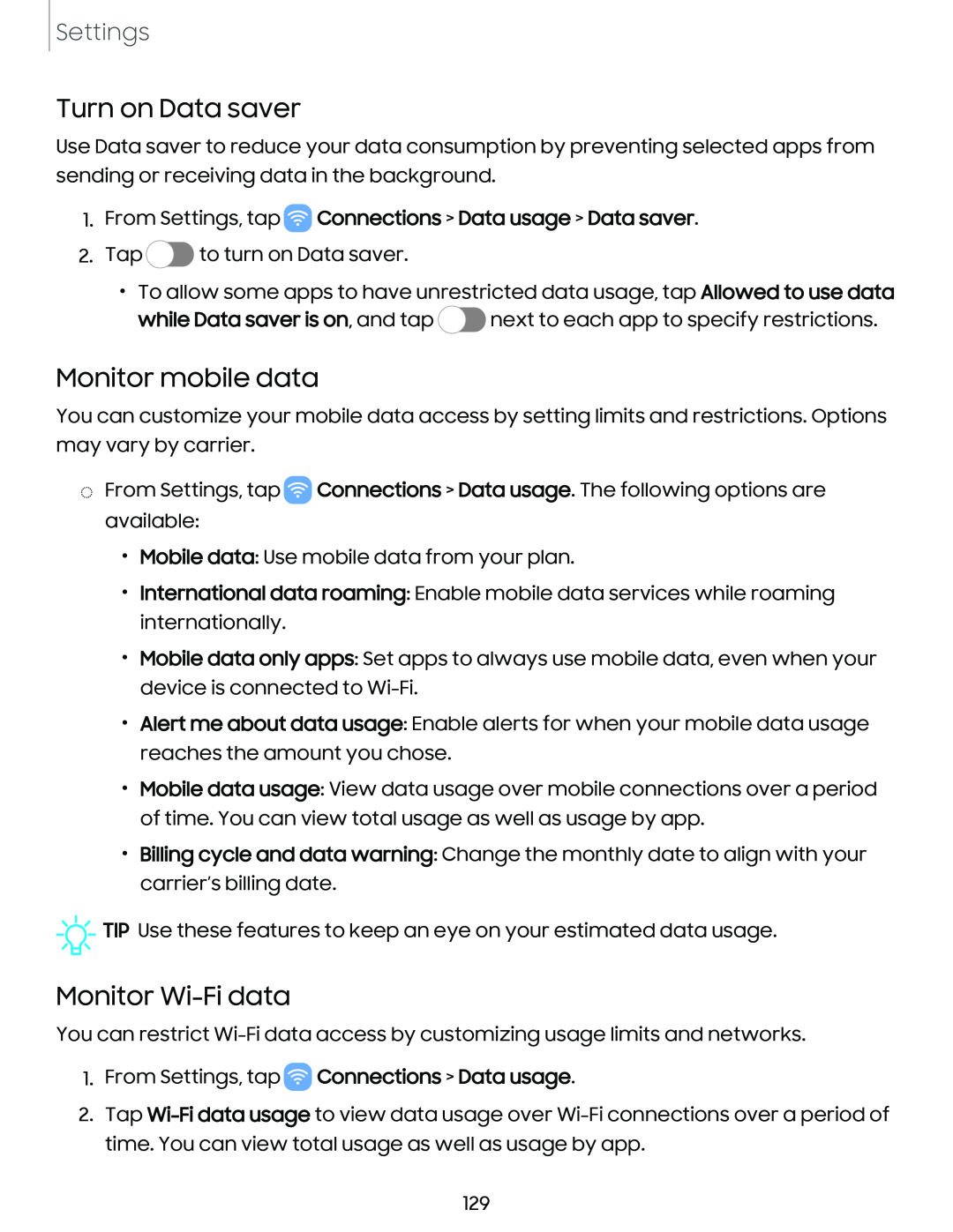 Monitor mobile data Galaxy Note10 Unlocked