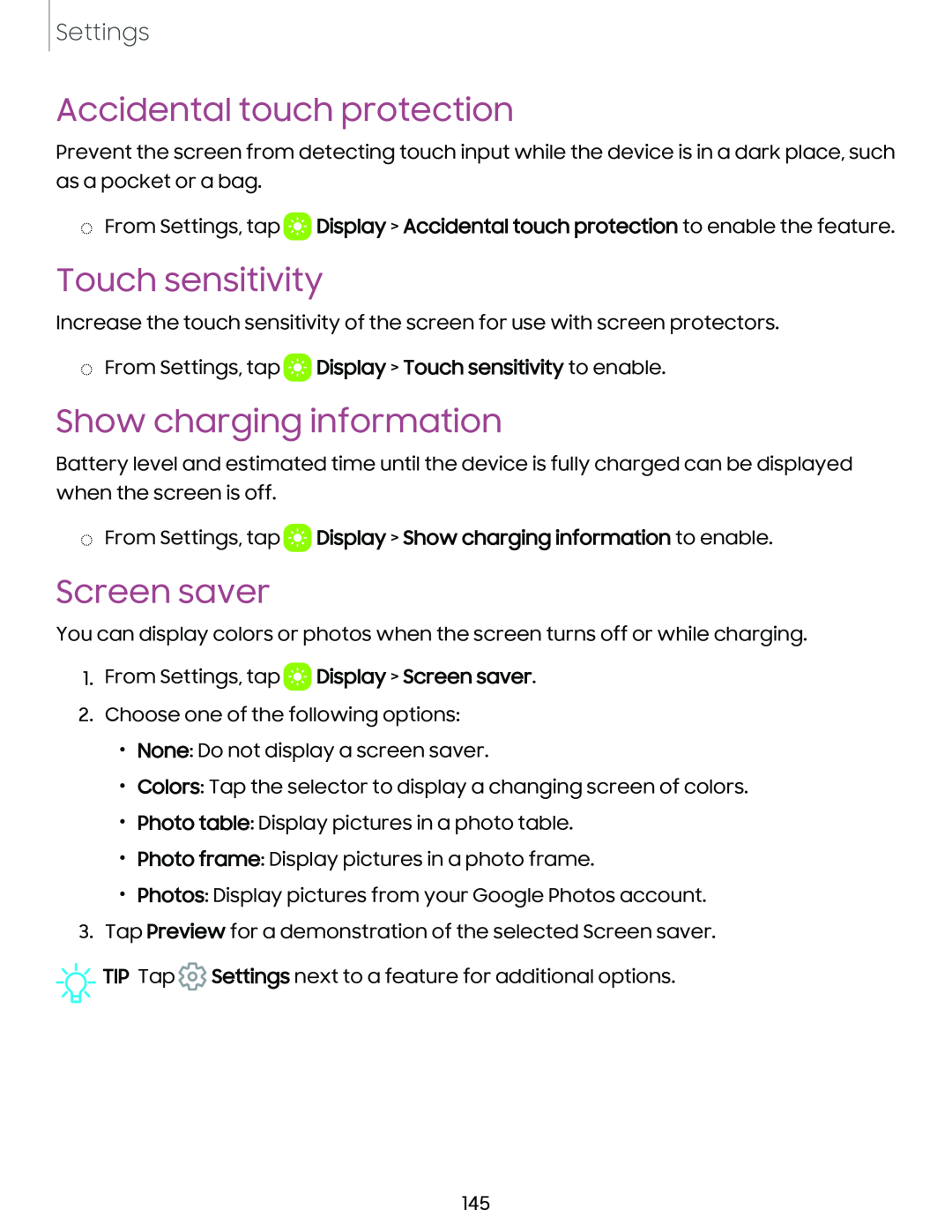 Show charging information Galaxy Note10 Unlocked