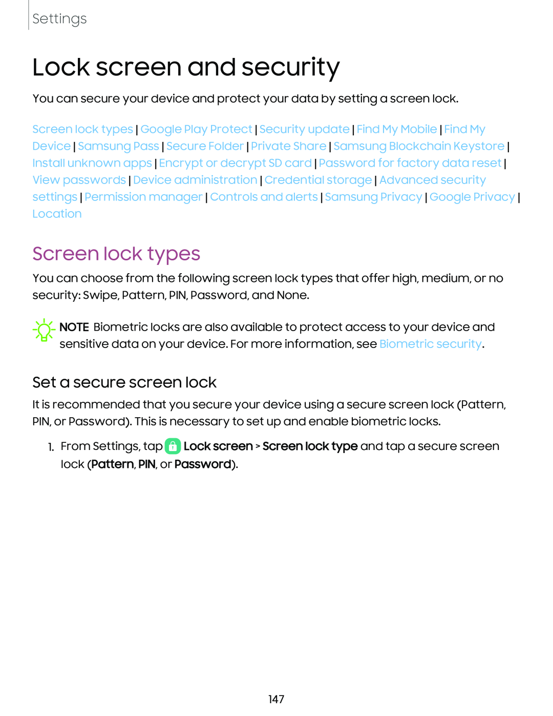 Set a secure screen lock Galaxy Note10 Unlocked