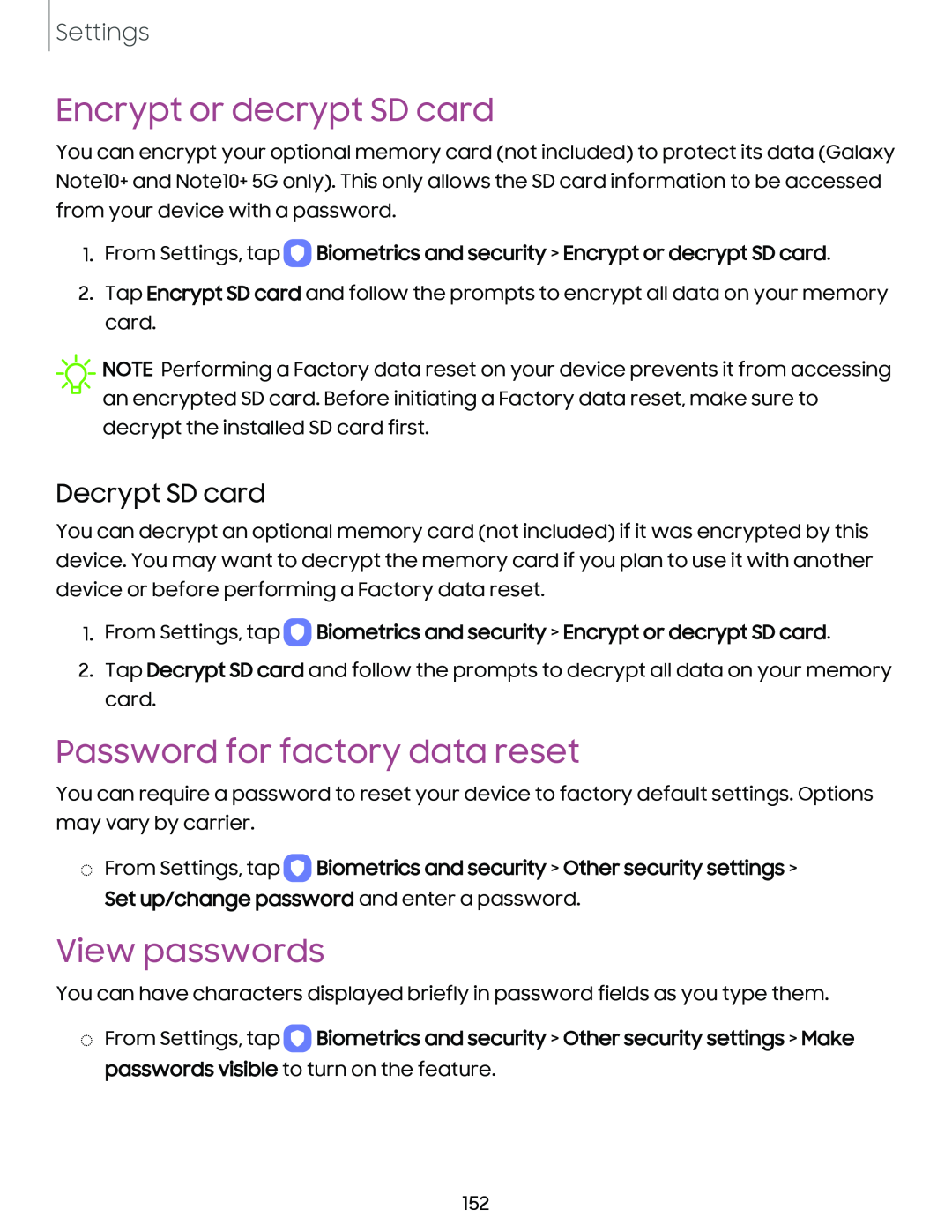 View passwords Galaxy Note10 Unlocked