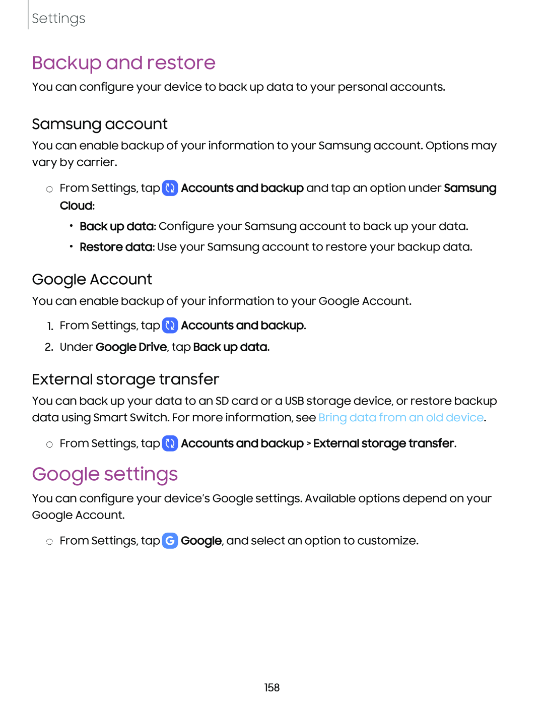 Google settings Galaxy Note10 Unlocked