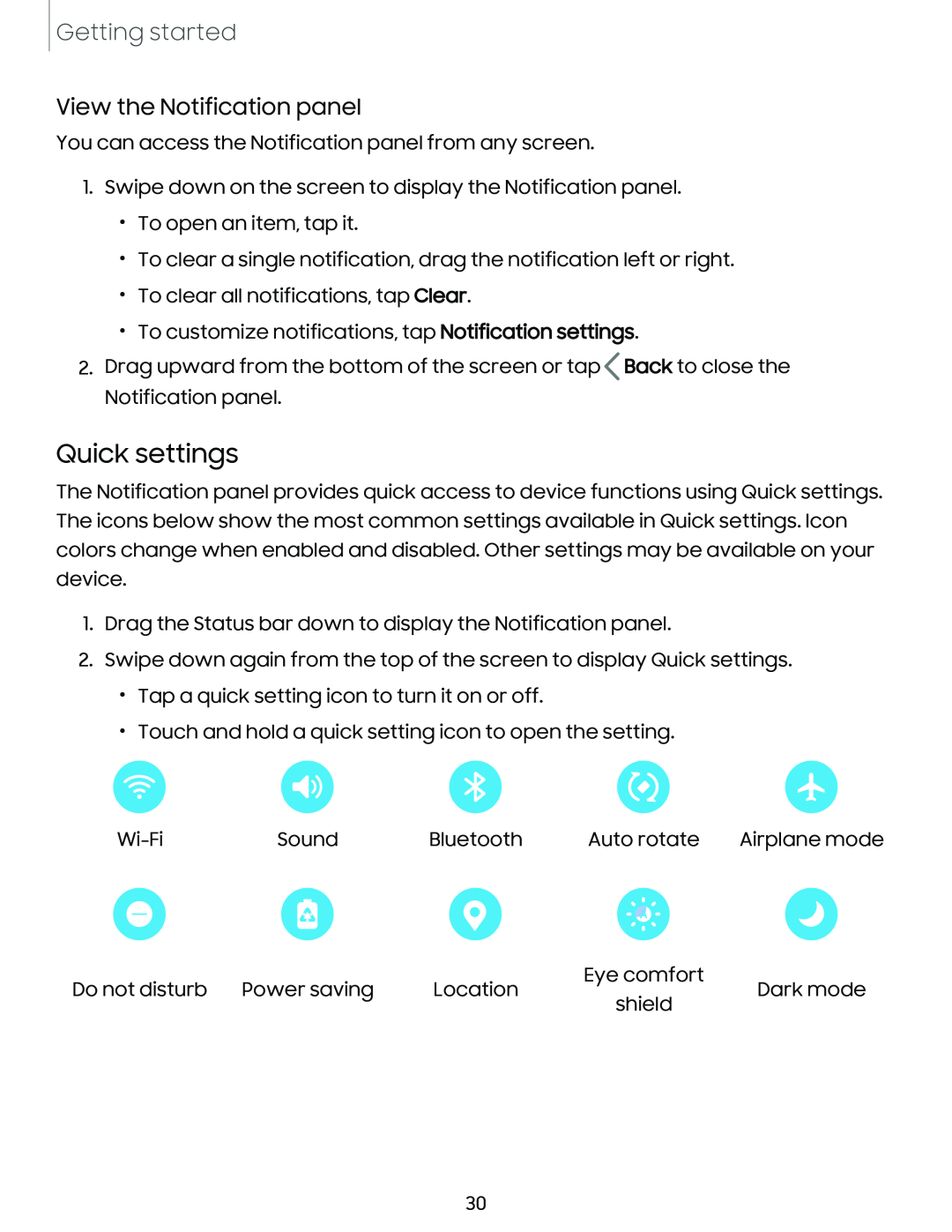 Quick settings Galaxy Note10 Unlocked