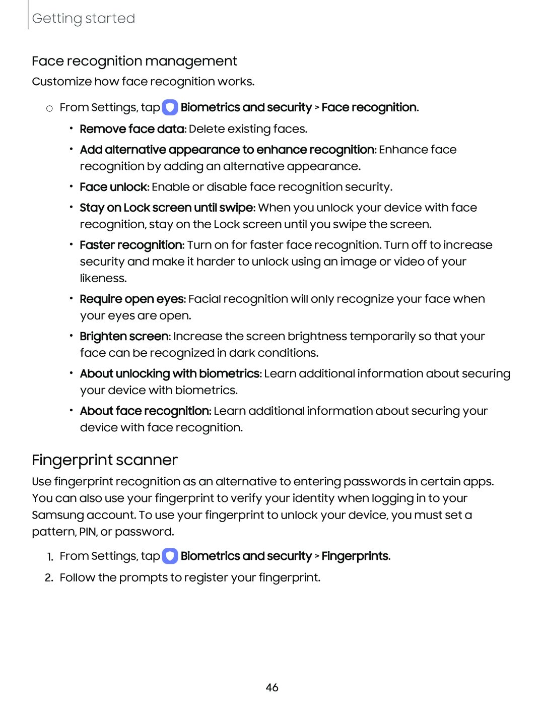 Face recognition management Galaxy Note10 Unlocked