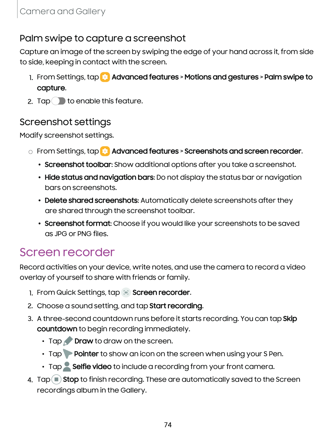 Screenshot settings Galaxy Note10 Unlocked