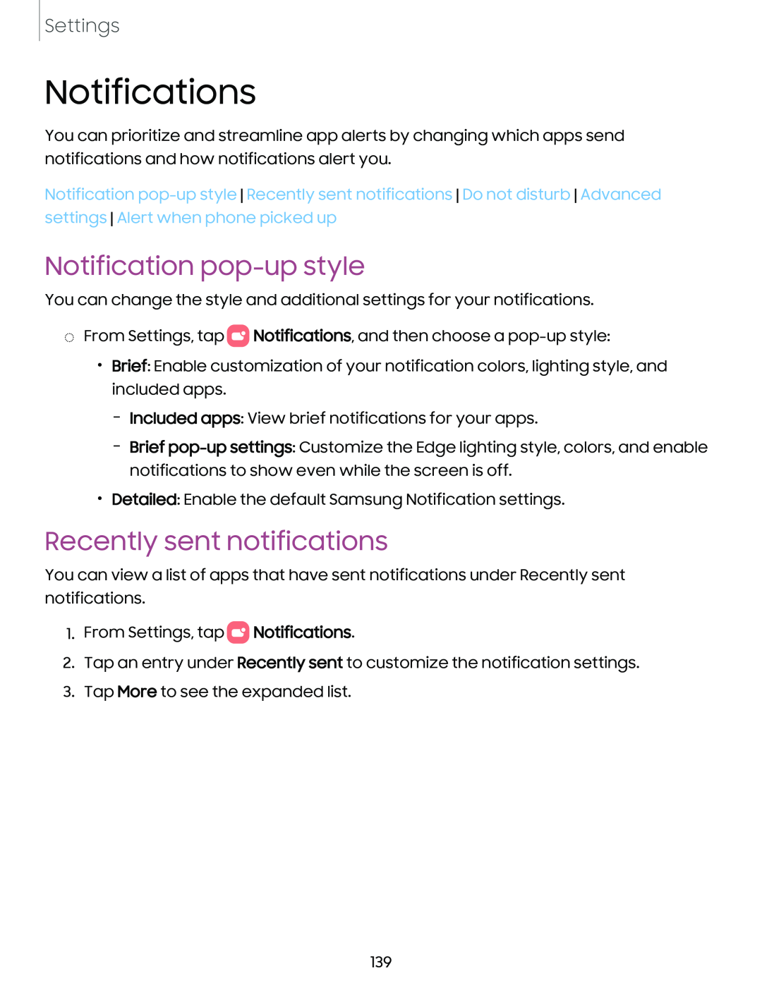 Notification pop-upstyle Recently sent notifications