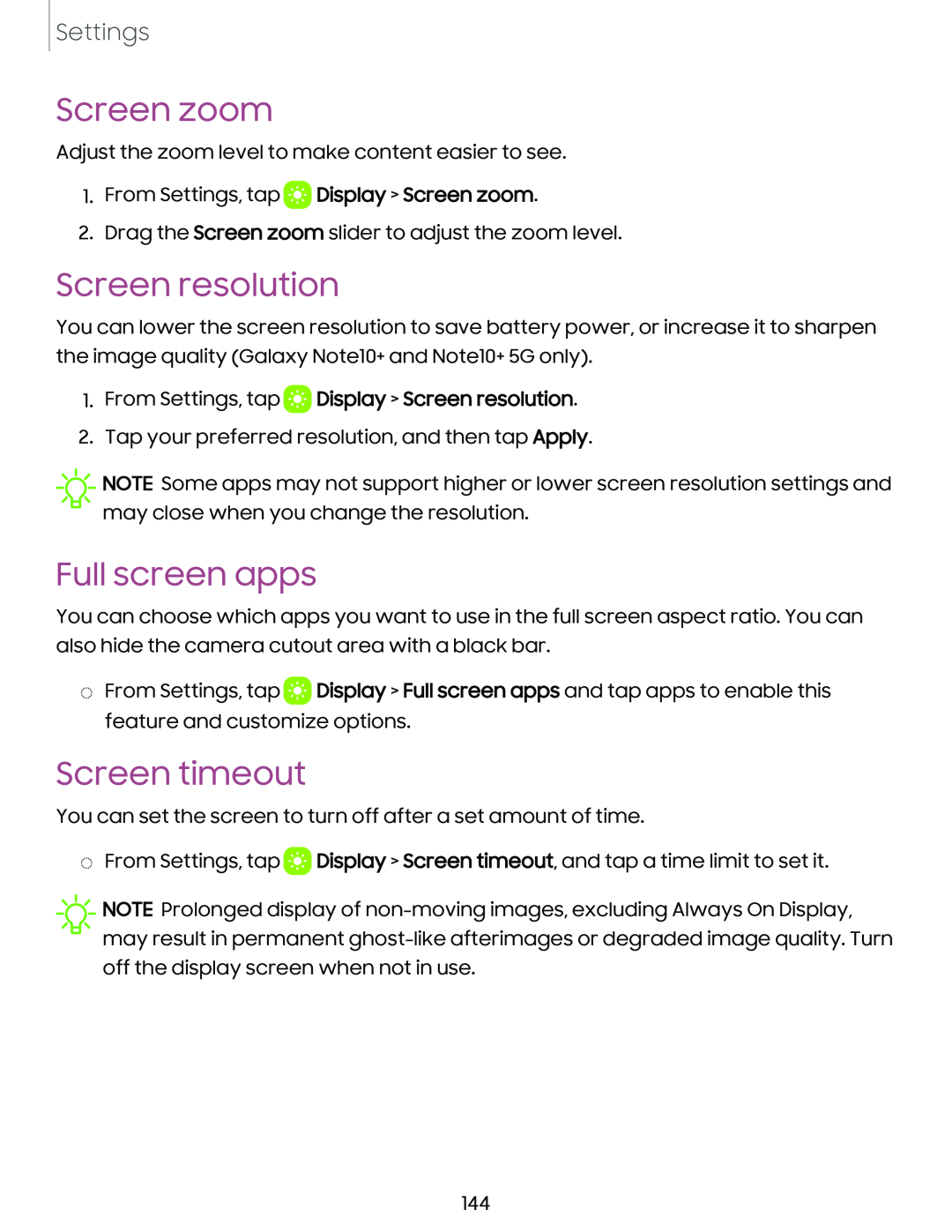 Screen zoom Screen resolution