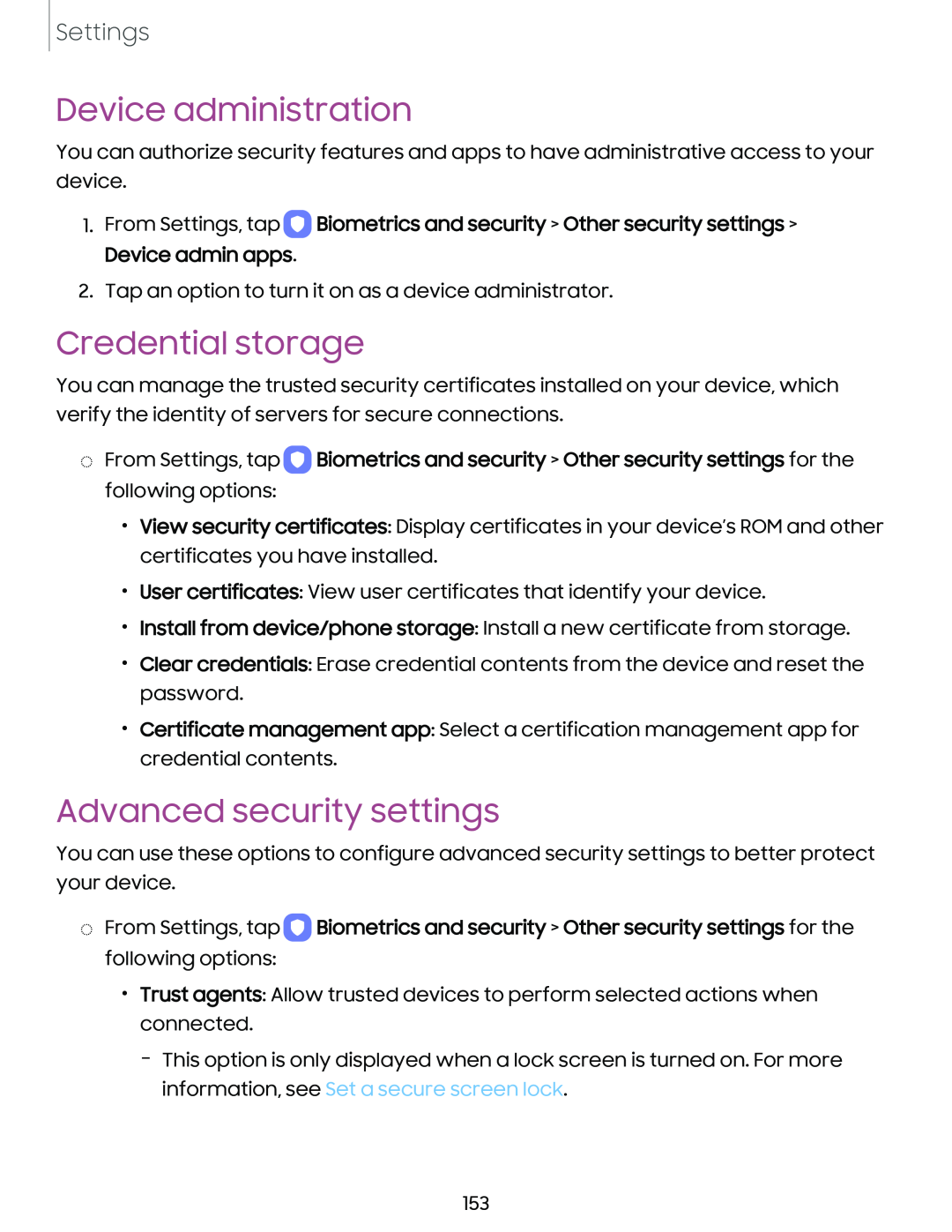 Device administration Credential storage