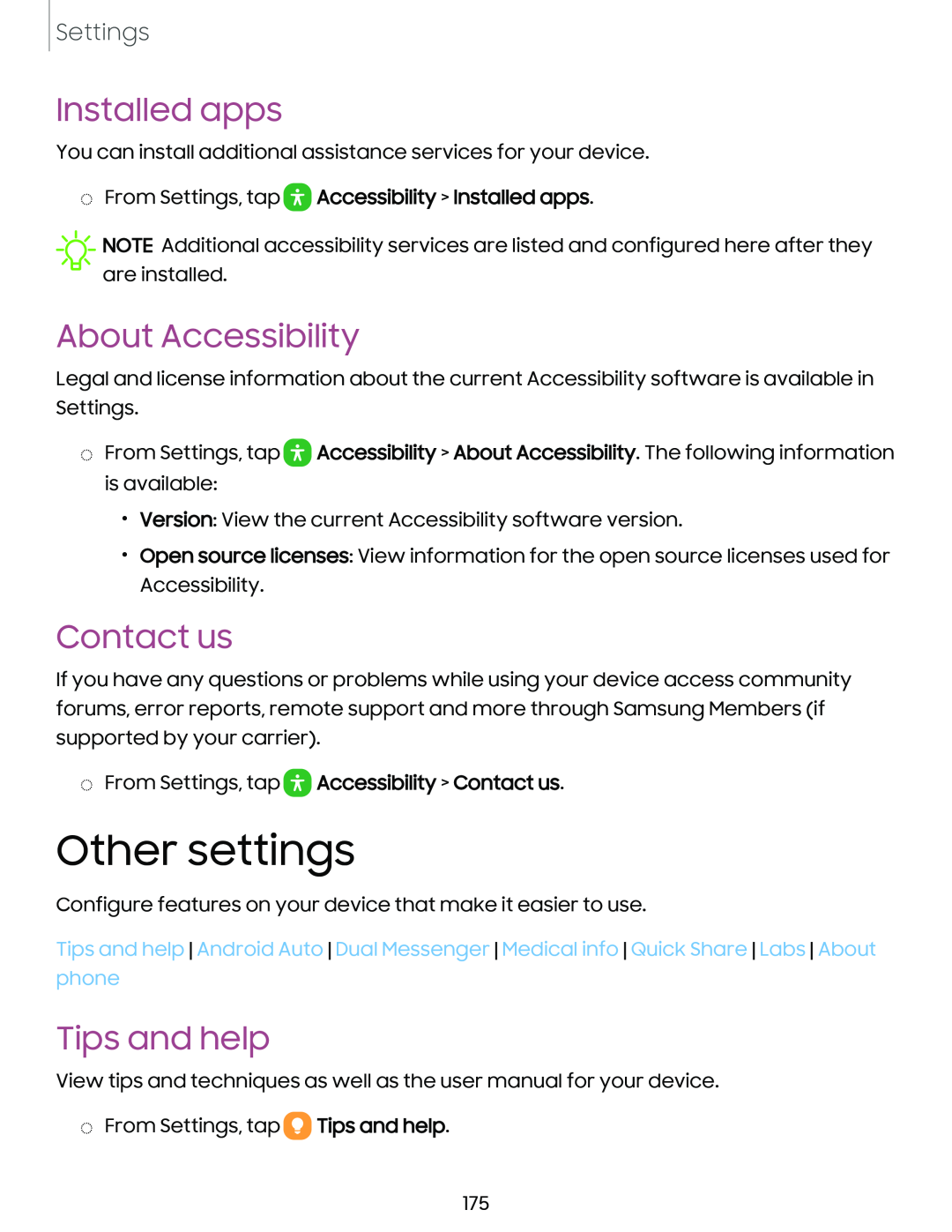 Other settings Galaxy Note10+ 5G AT&T