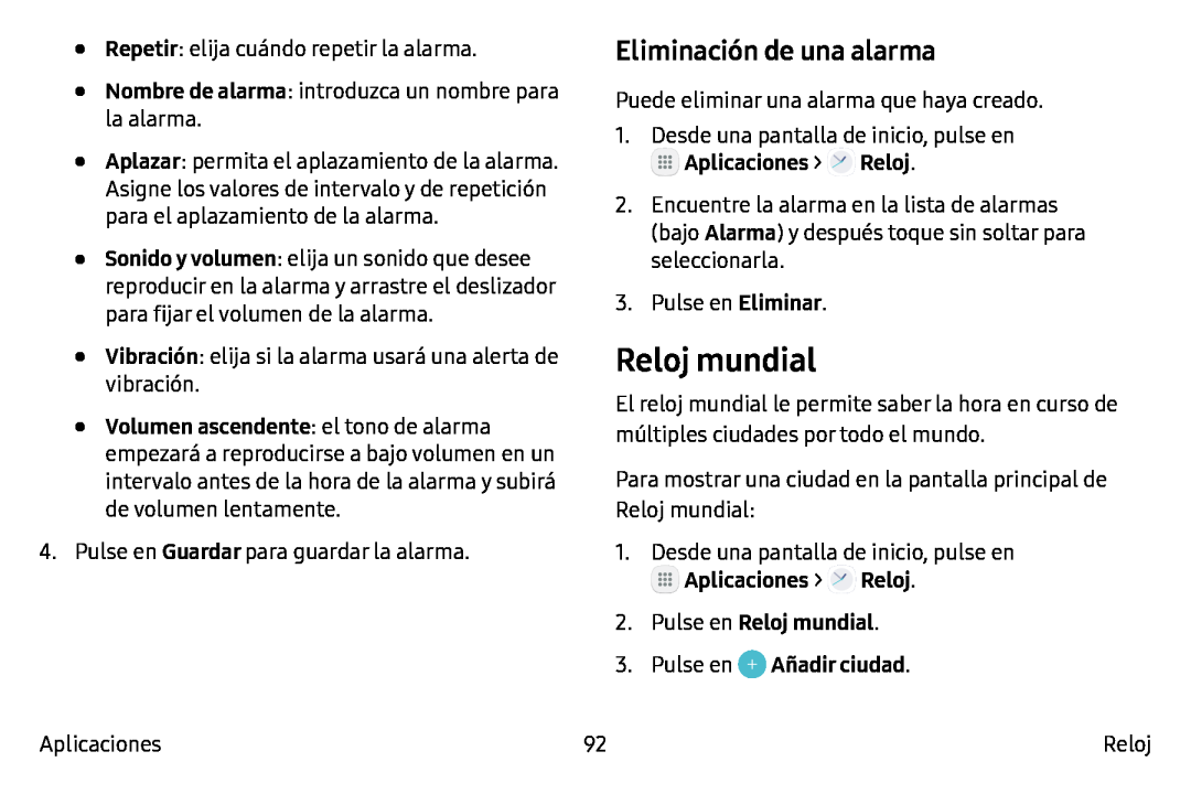 Eliminación de una alarma Galaxy Note7 AT&T