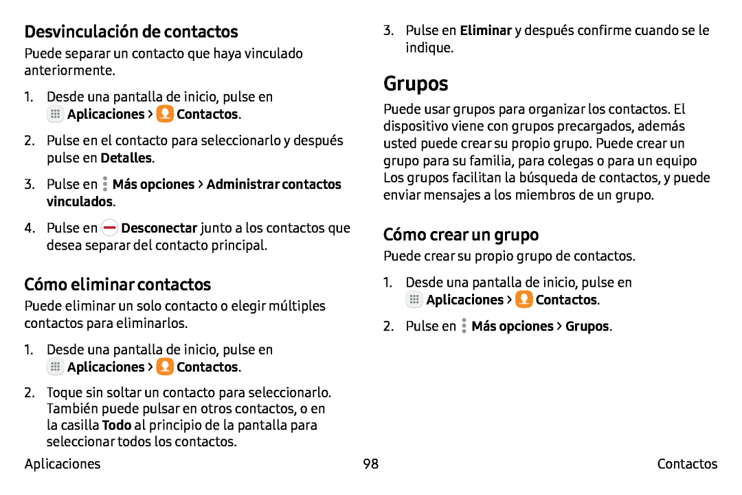 Desvinculación de contactos Galaxy Note7 AT&T