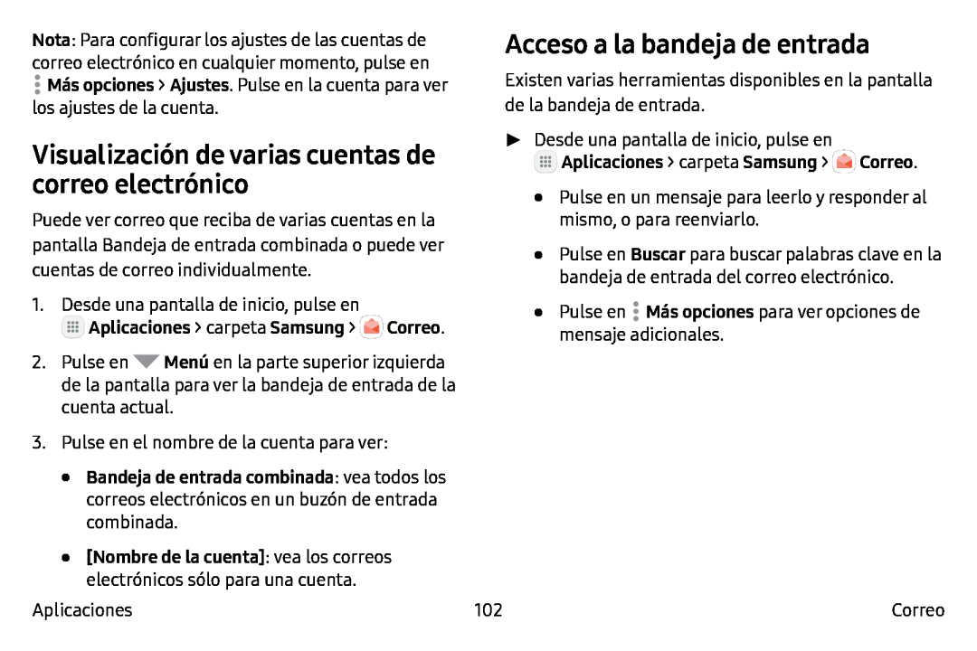 Visualización de varias cuentas de correo electrónico Galaxy Note7 AT&T