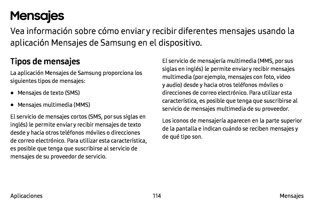 Tipos de mensajes Galaxy Note7 AT&T