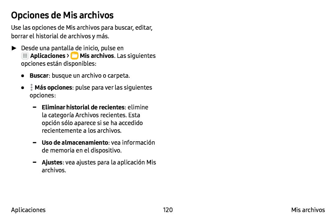 Opciones de Mis archivos Galaxy Note7 AT&T