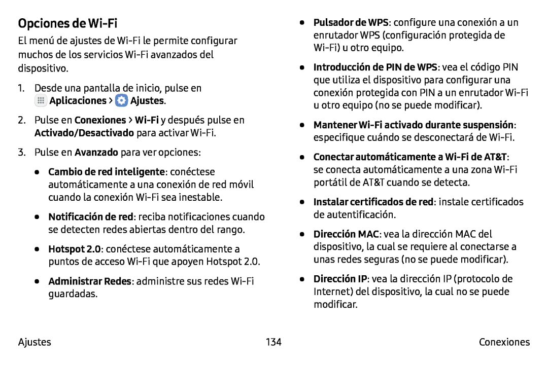 Opciones de Wi-Fi Galaxy Note7 AT&T