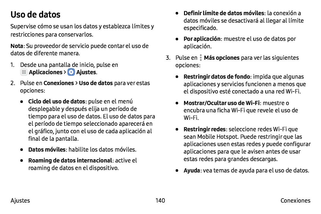 Uso de datos Galaxy Note7 AT&T