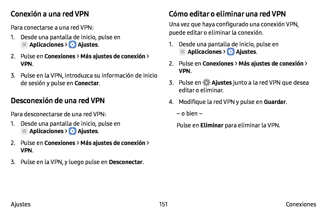 Desconexión de una red VPN Galaxy Note7 AT&T