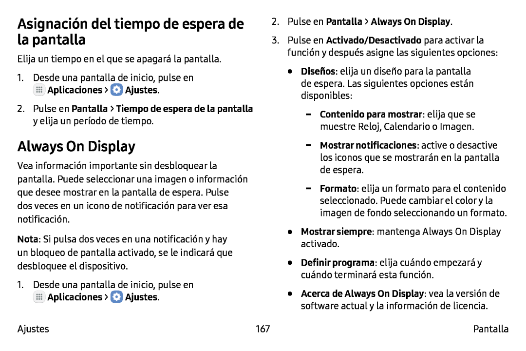 Asignación del tiempo de espera de la pantalla Galaxy Note7 AT&T