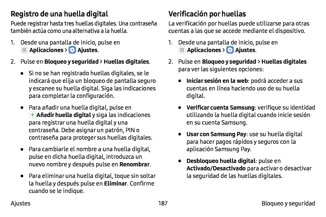 Registro de una huella digital Galaxy Note7 AT&T