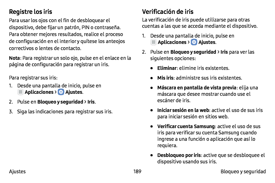 Registre los iris Galaxy Note7 AT&T