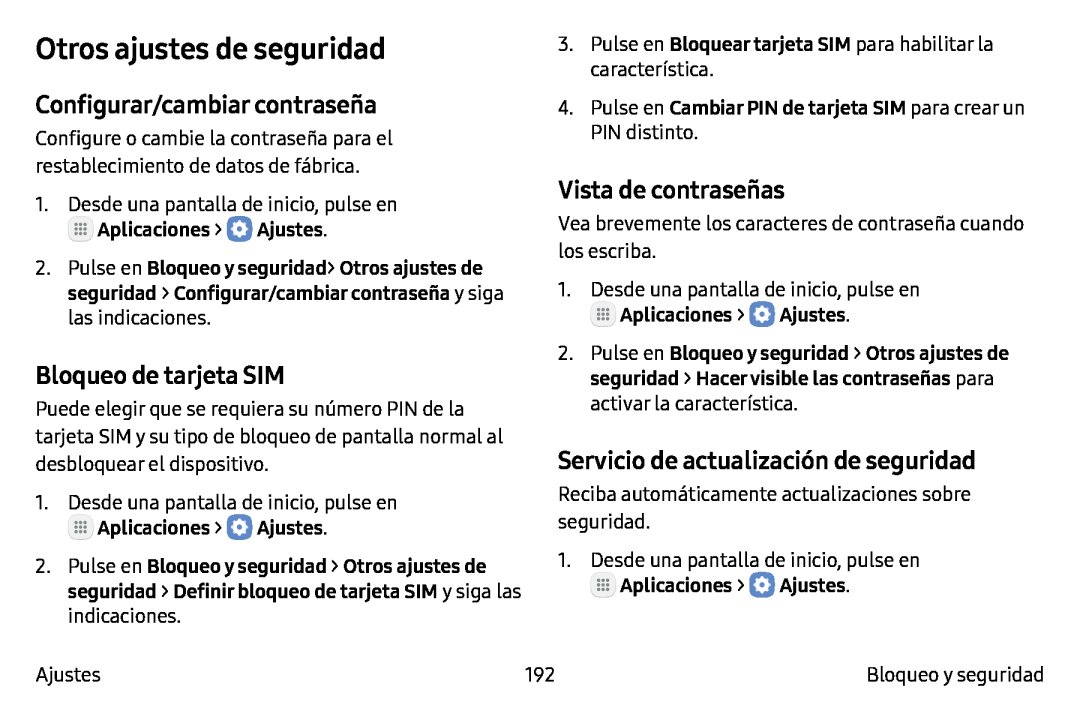 Vista de contraseñas Galaxy Note7 AT&T