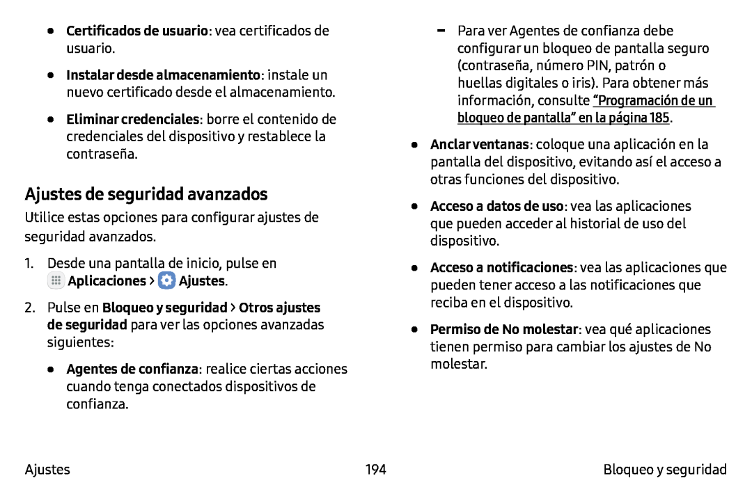 Ajustes de seguridad avanzados Galaxy Note7 AT&T