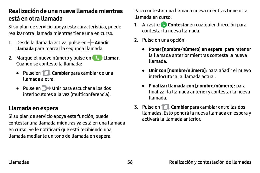 Realización de una nueva llamada mientras está en otra llamada Galaxy Note7 AT&T