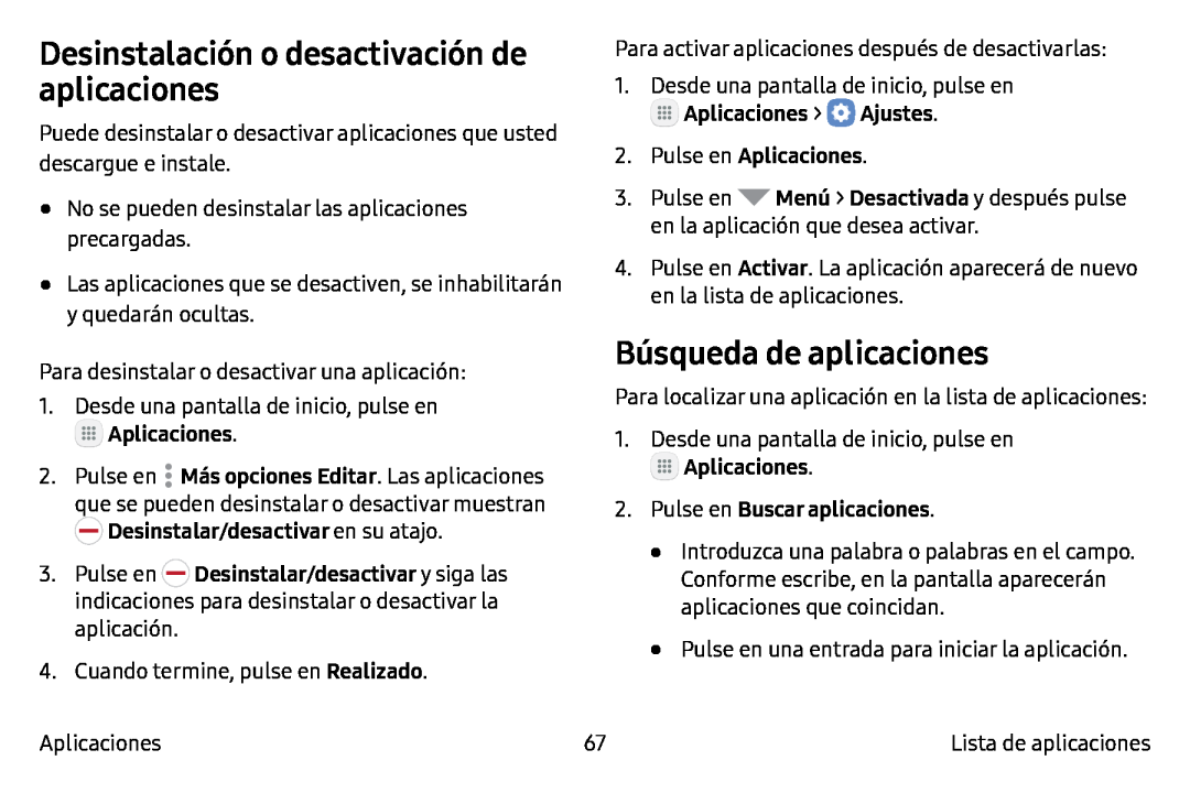 Desinstalación o desactivación de aplicaciones Galaxy Note7 AT&T