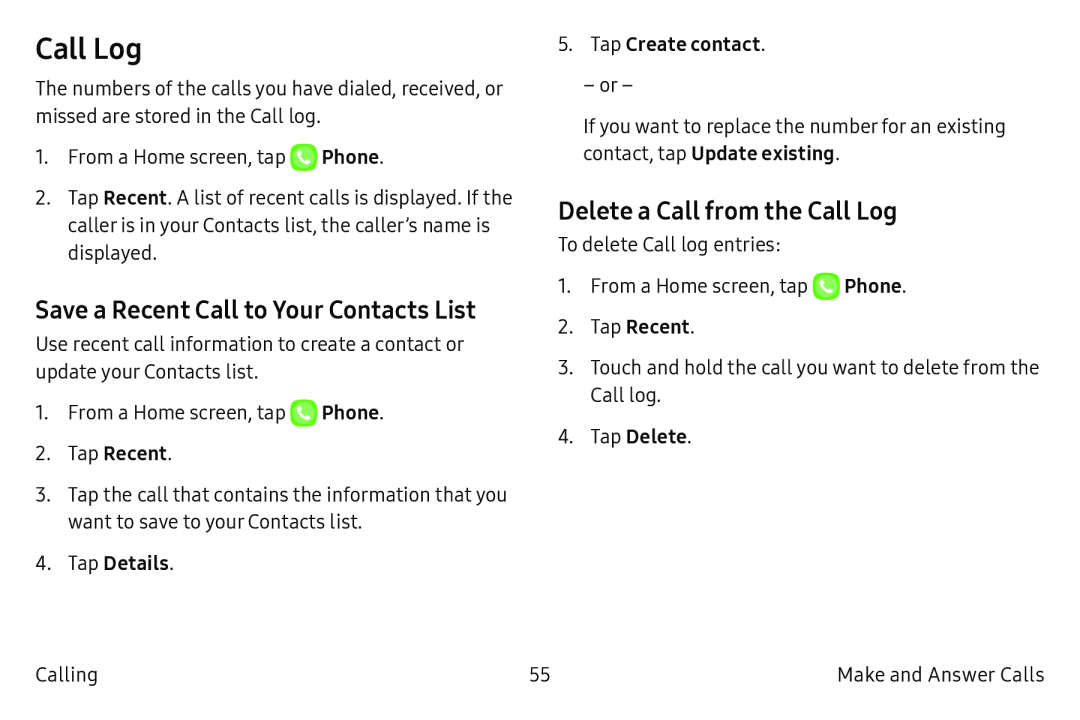 Delete a Call from the Call Log Galaxy Note7 US Cellular