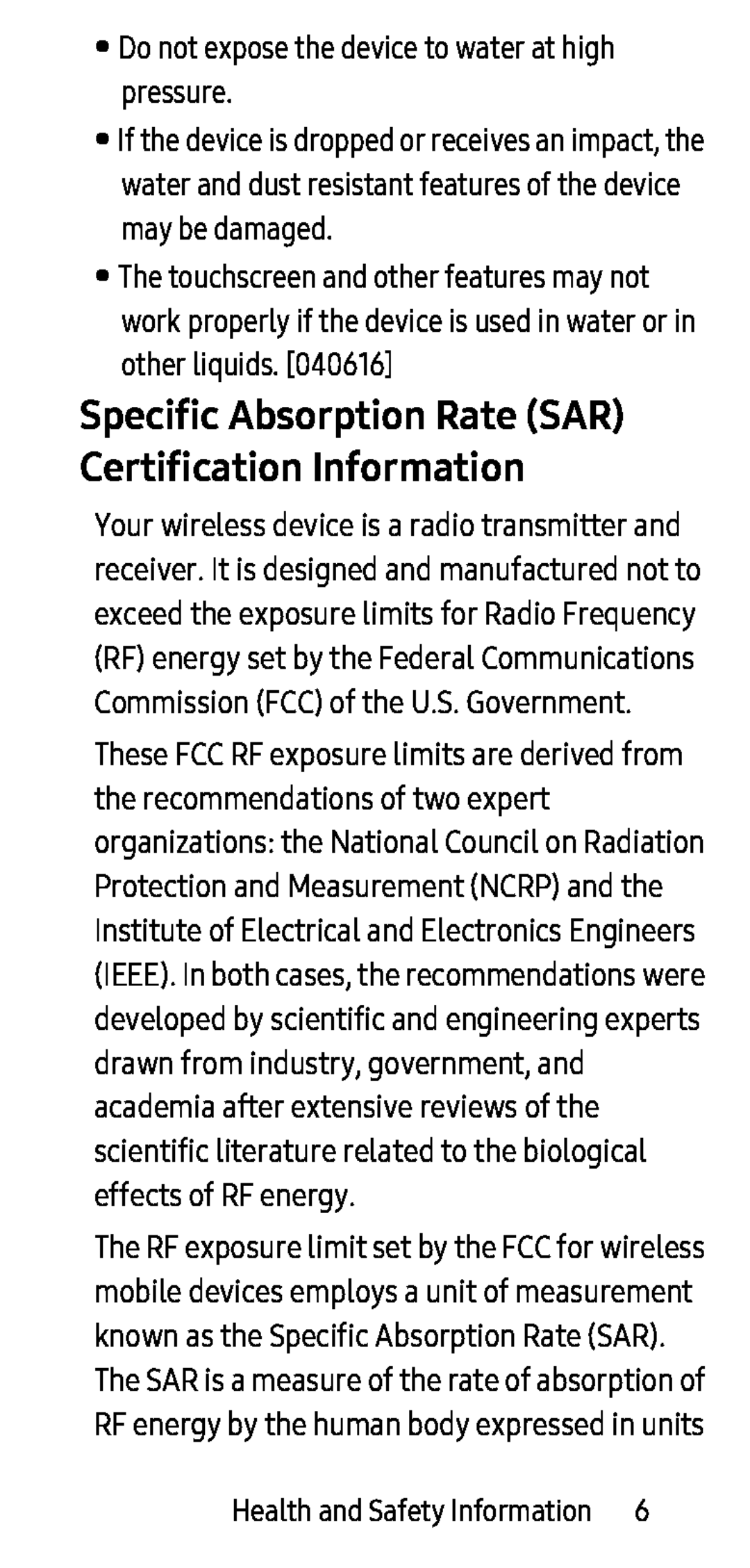 Specific Absorption Rate (SAR) Certification Information Galaxy Note7 Verizon