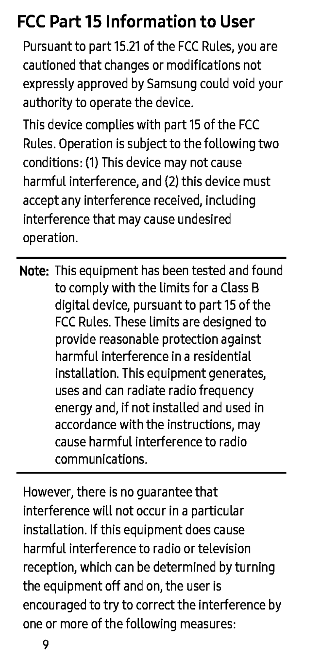 FCC Part 15 Information to User Galaxy Note7 Verizon