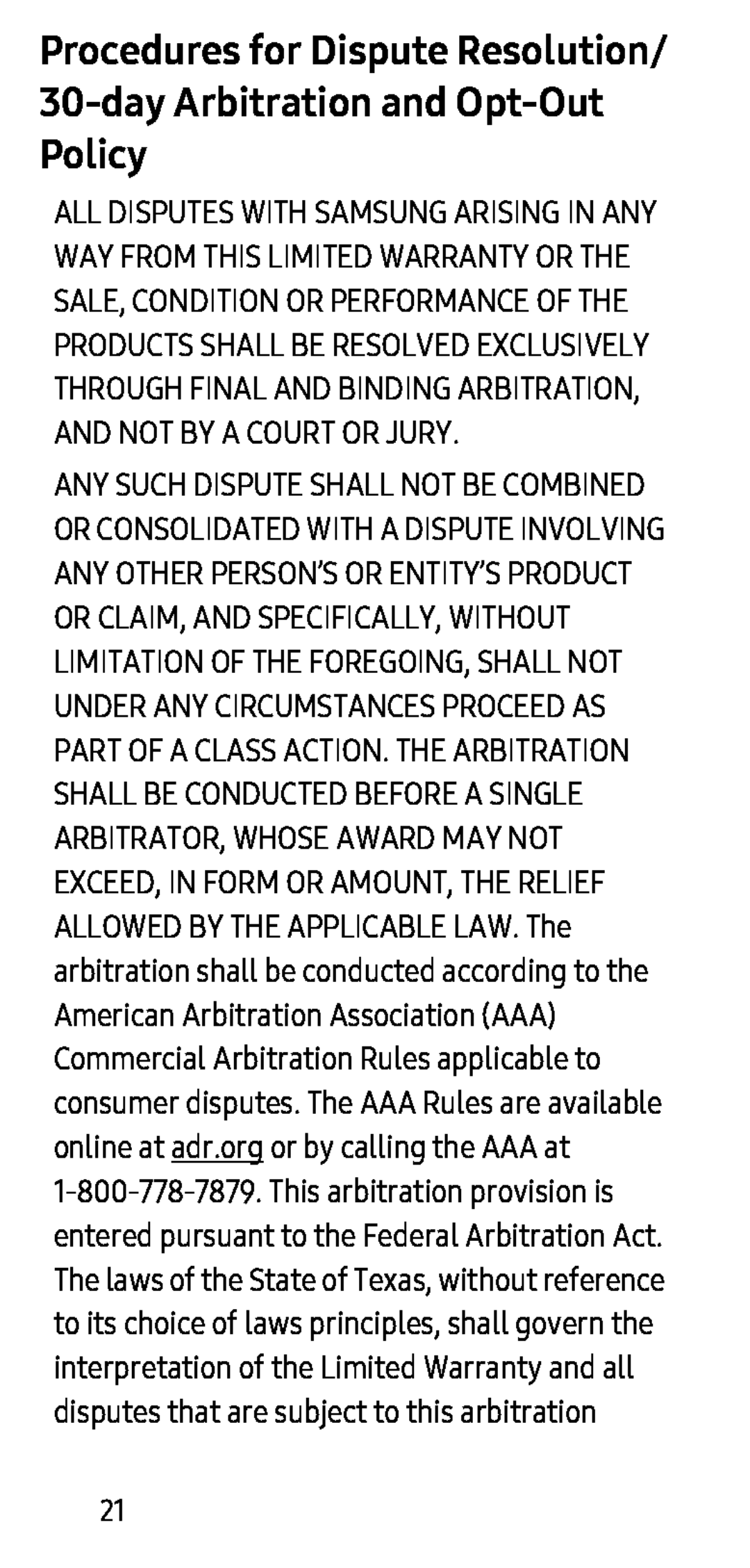 Procedures for Dispute Resolution/ 30-dayArbitration and Opt-OutPolicy Galaxy Note7 Verizon