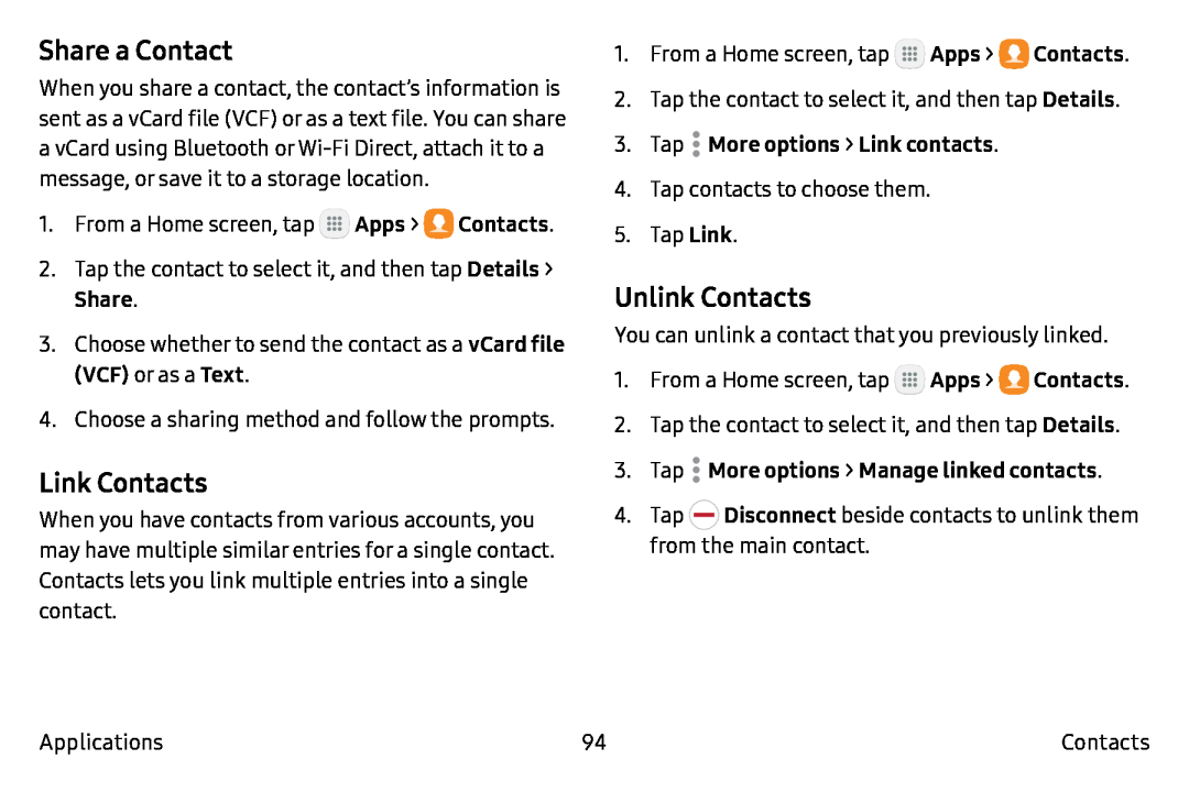 Link Contacts Galaxy Note7 Verizon