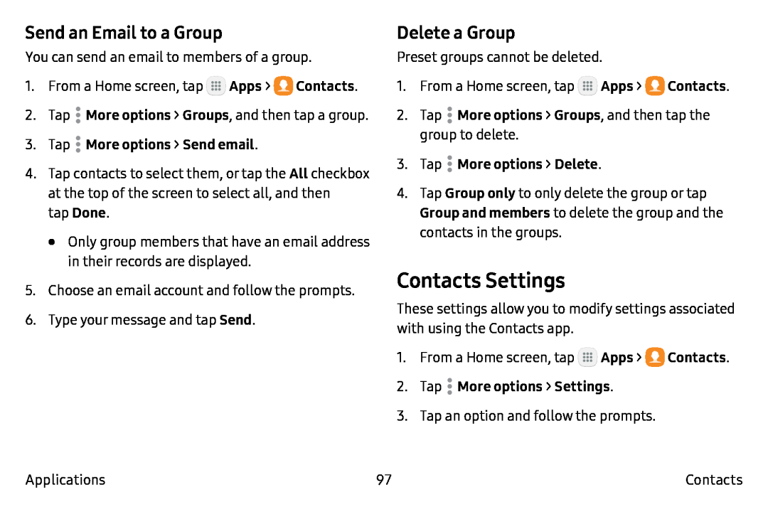 Contacts Settings Galaxy Note7 Verizon