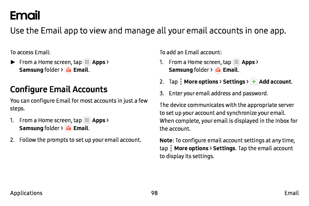 Configure Email Accounts Galaxy Note7 Verizon